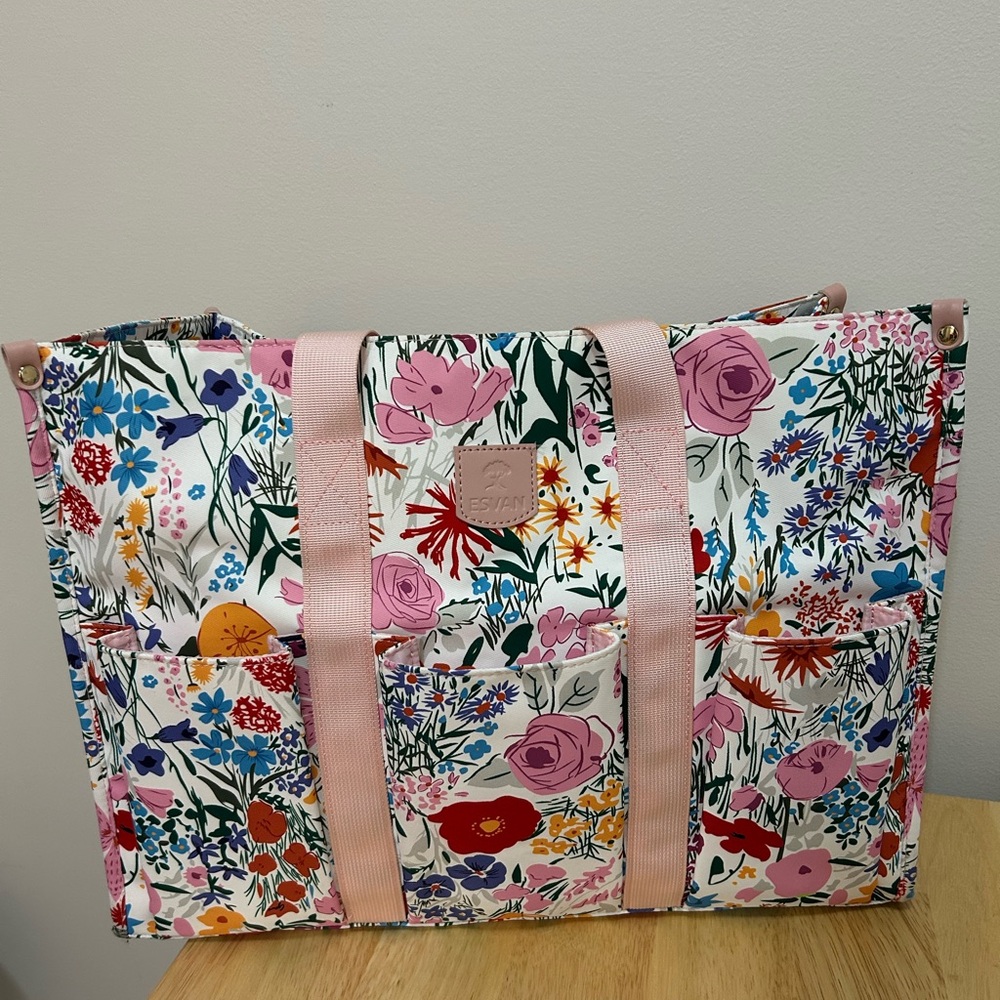 Floral Tote Bag with Pink Straps